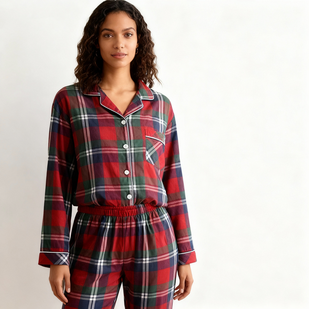 Matching Family Christmas Pajamas Set Red Plaid Button Down Sleepwear