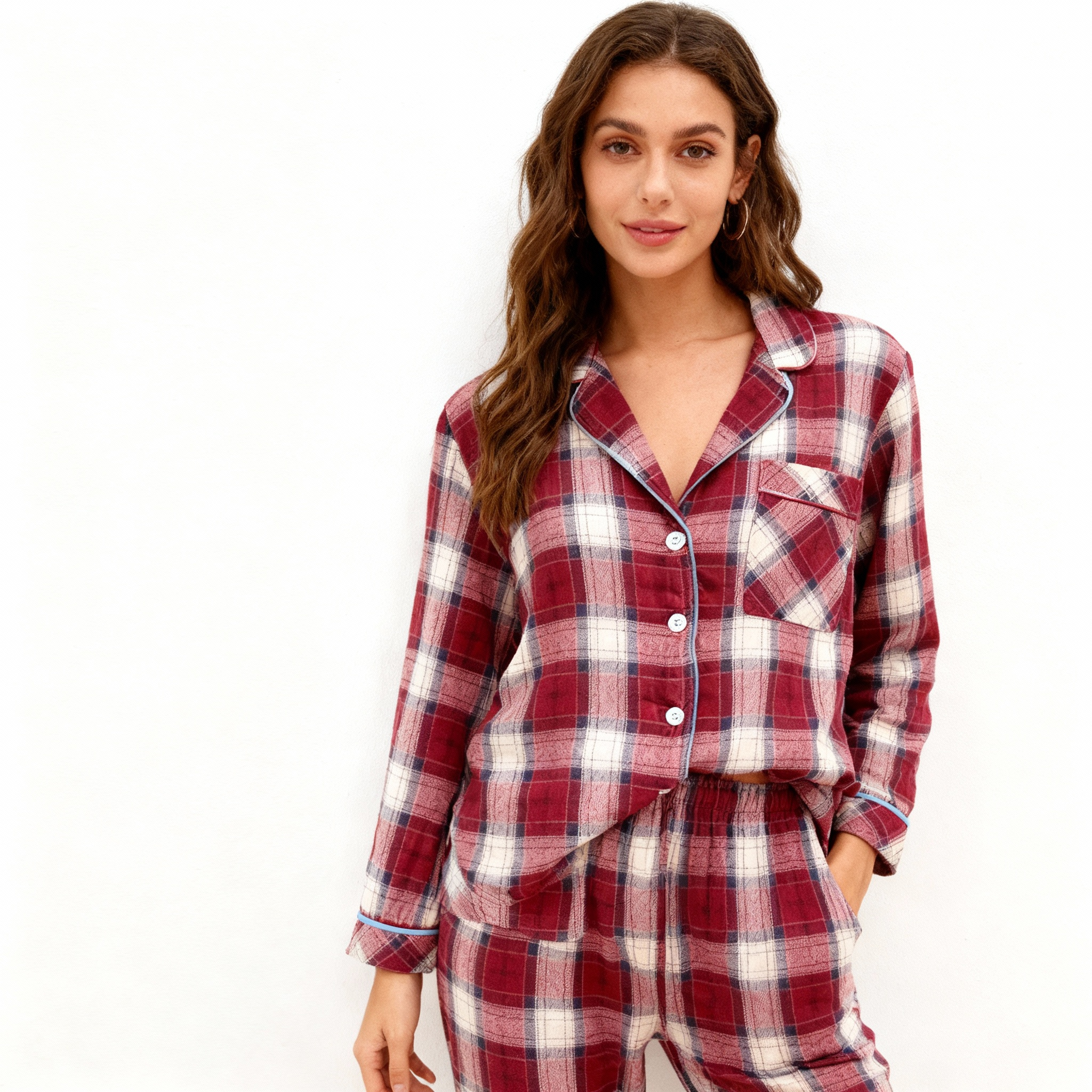 Cozy Family Christmas Pajamas Red and White Plaid Cotton Set
