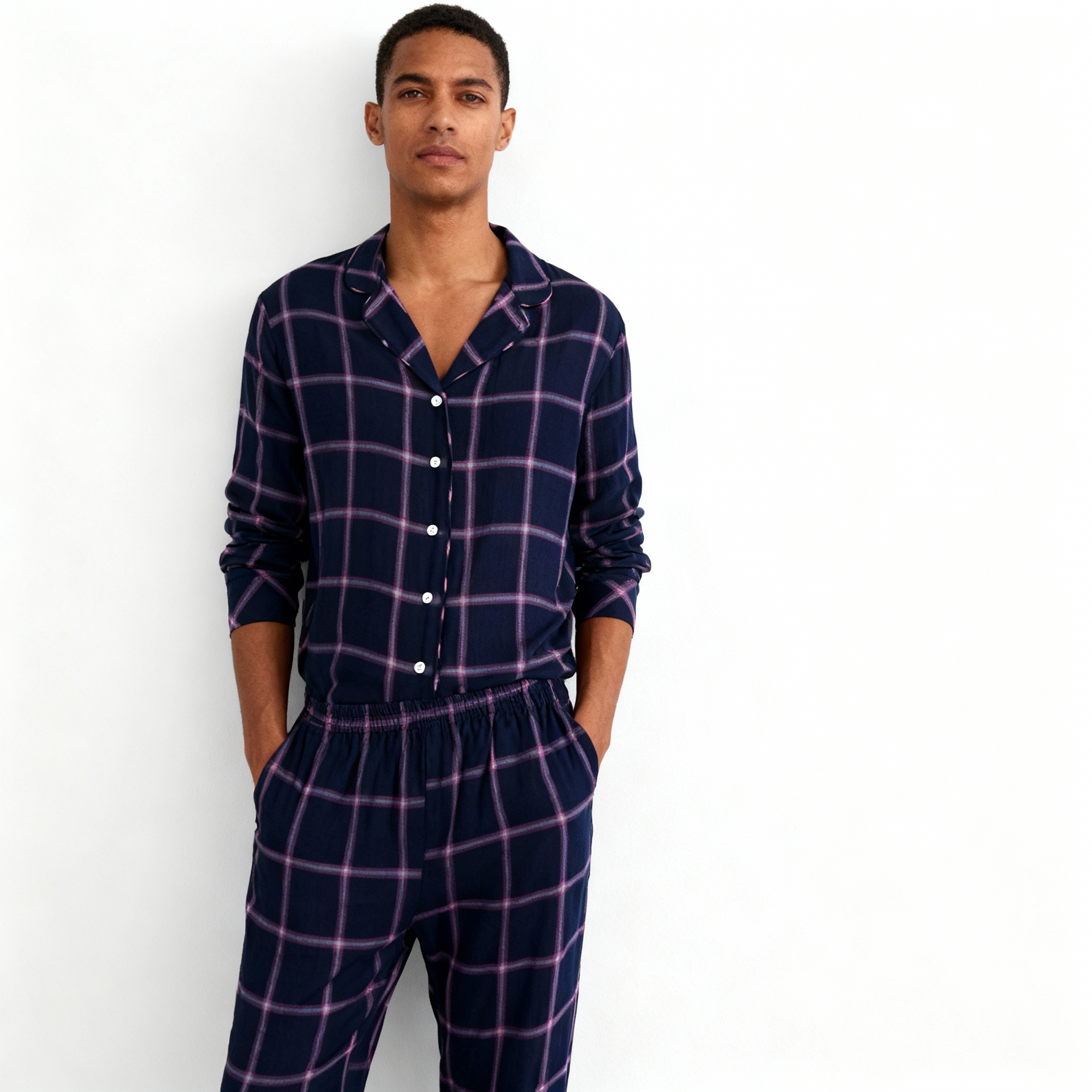 Family Matching Pajamas Blue Plaid Cotton Set