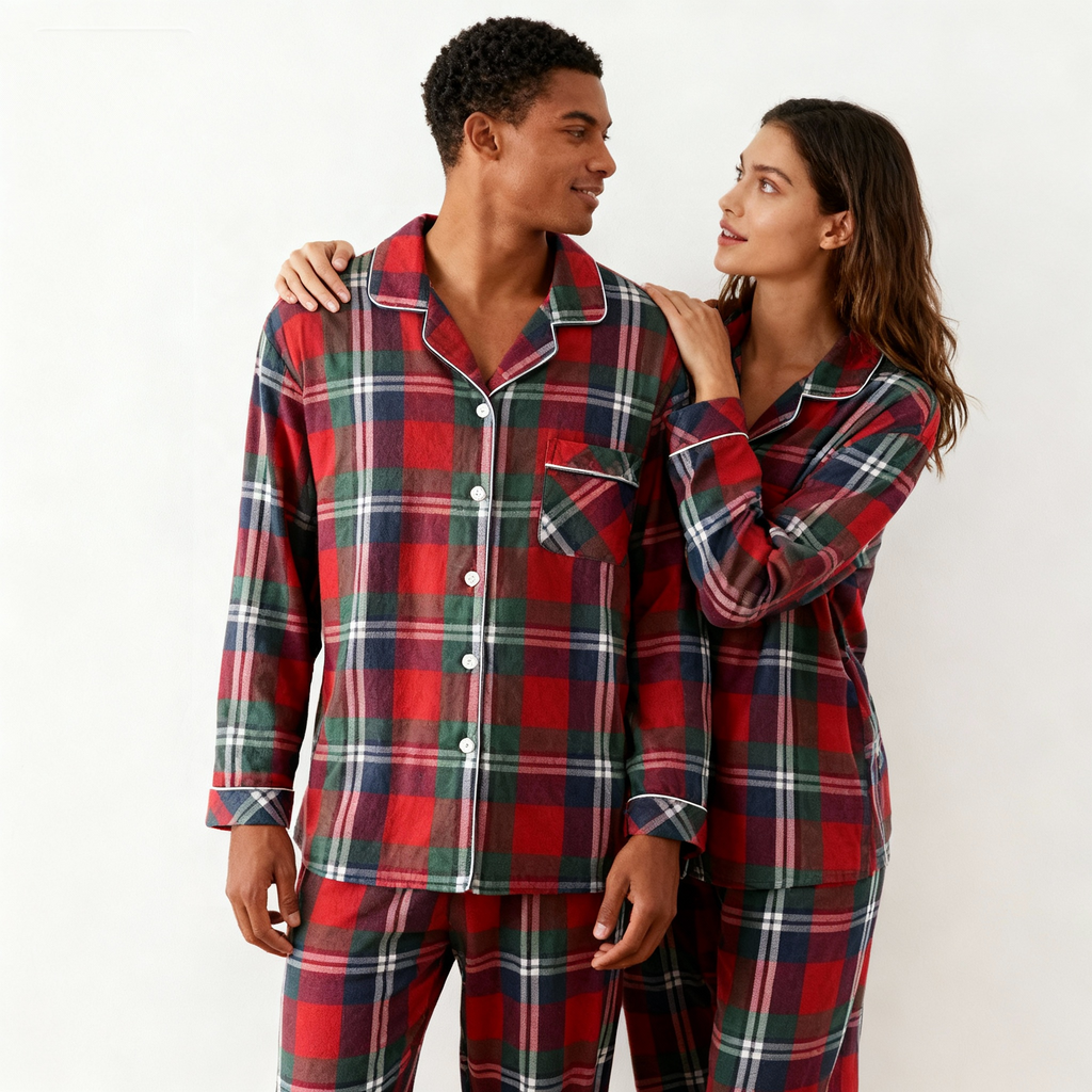 Matching Family Christmas Pajamas Set Red Plaid Button Down Sleepwear