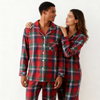 Matching Family Christmas Pajamas Set Red Plaid Button Down Sleepwear