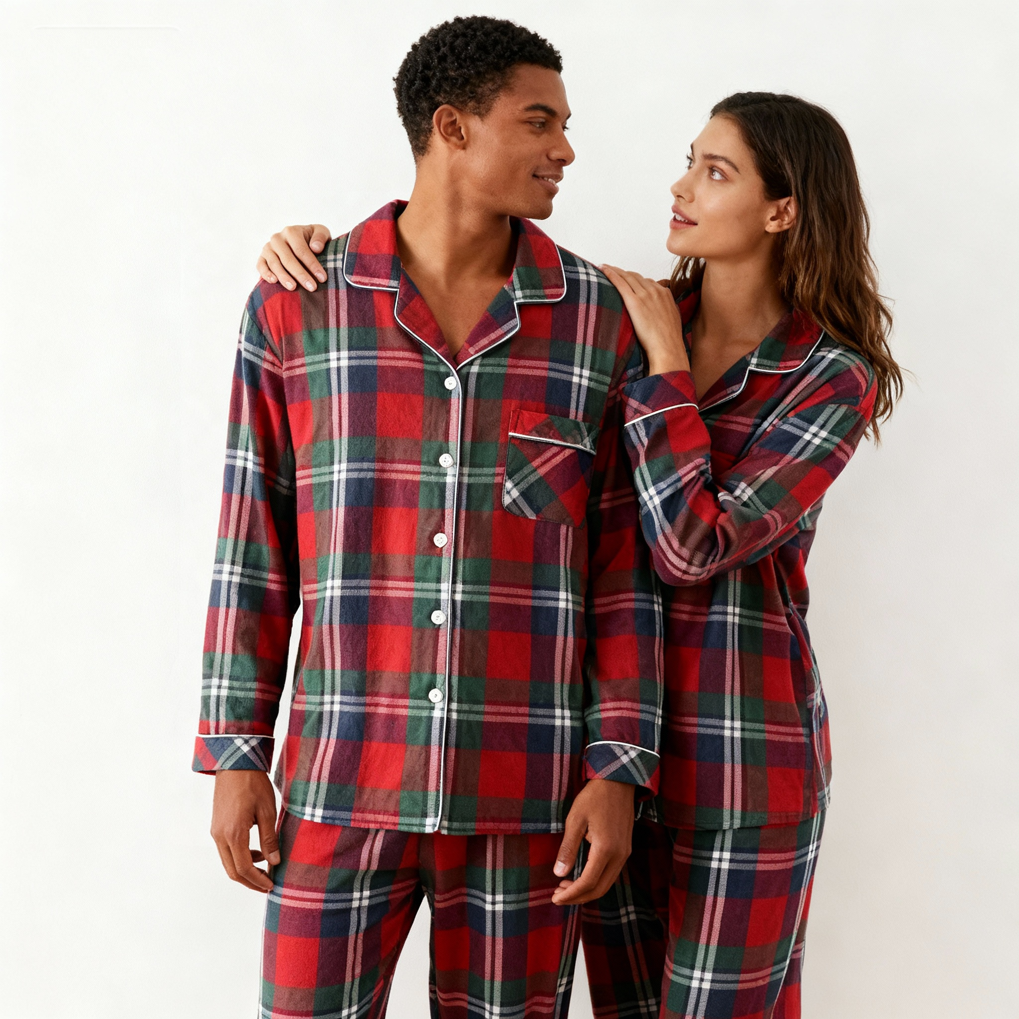 Matching Family Christmas Pajamas Set Red Plaid Button Down Sleepwear