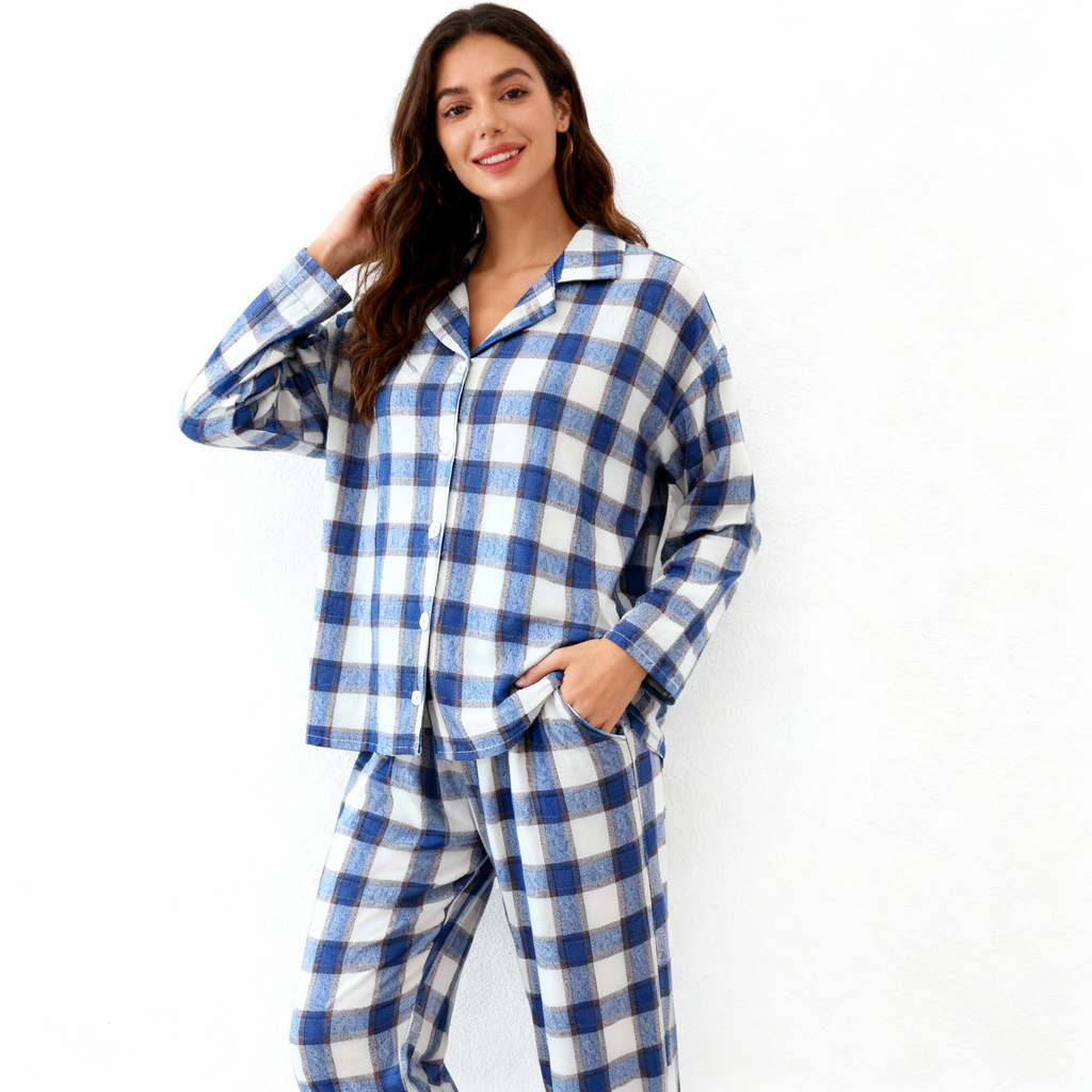 Matching Holiday Pajamas for Family Blue Plaid Set