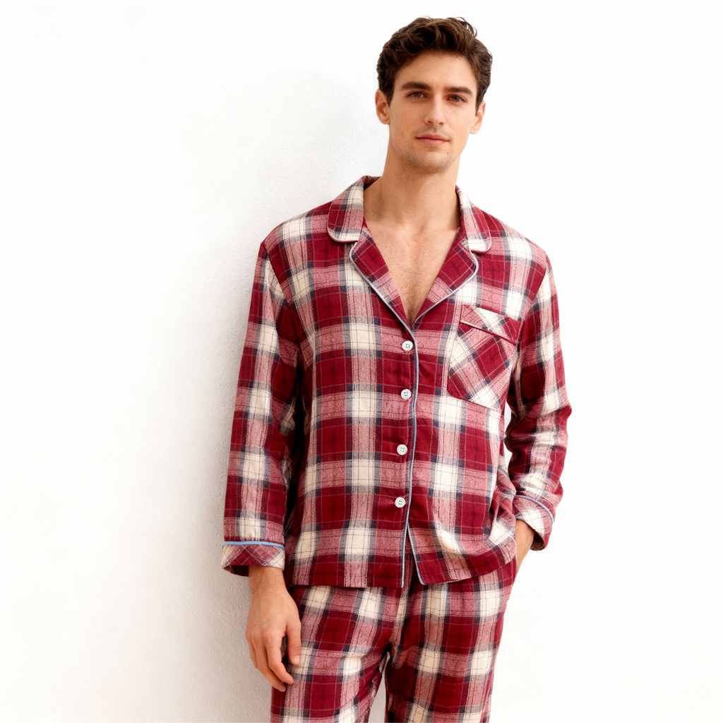 Cozy Family Christmas Pajamas Red and White Plaid Cotton Set