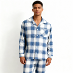 Family Matching Pajamas Blue and White Plaid Cotton Set
