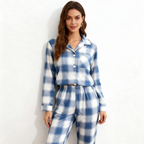 Family Matching Pajamas Blue and White Plaid Cotton Set