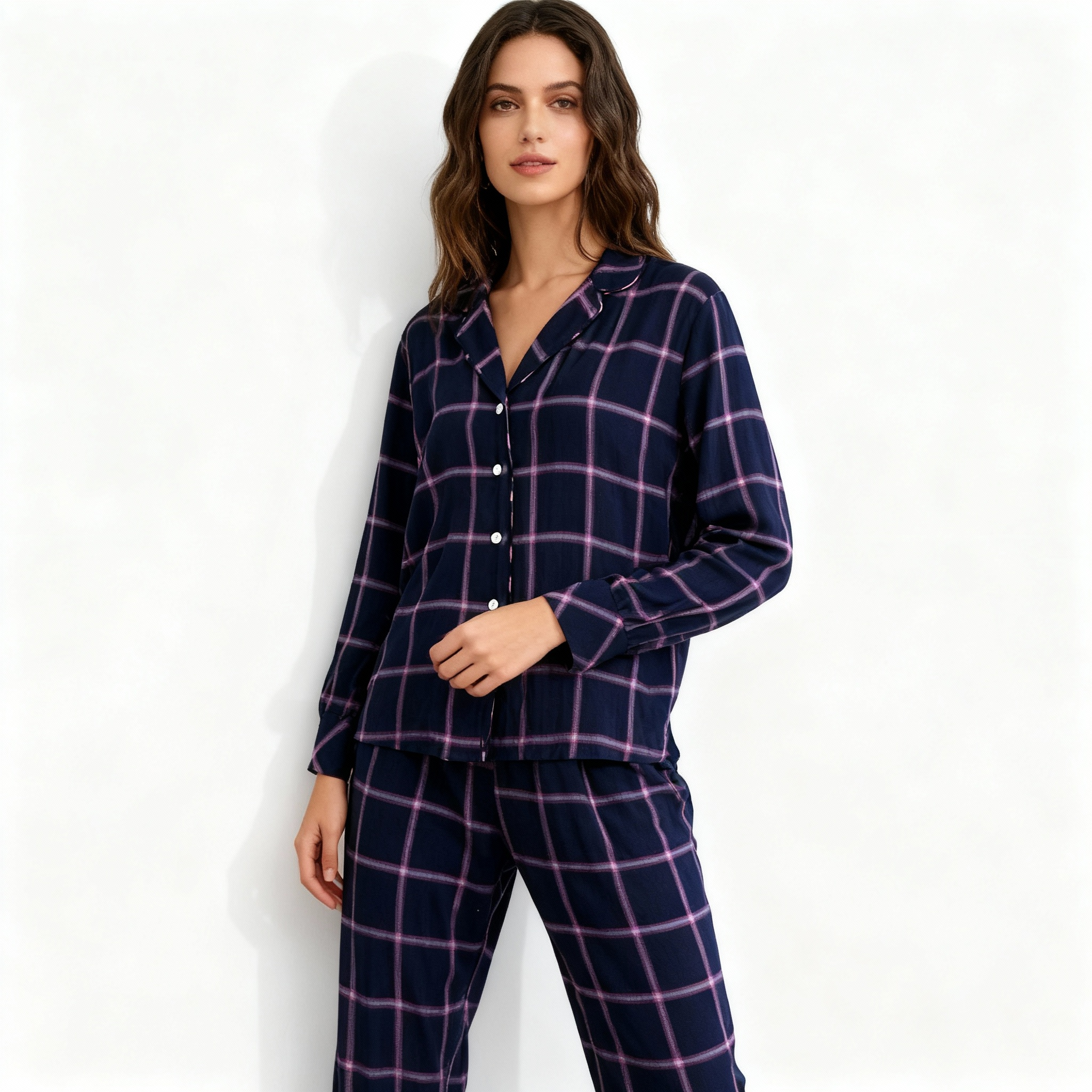 Family Matching Pajamas Blue Plaid Cotton Set