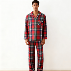 Matching Family Christmas Pajamas Set Red Plaid Button Down Sleepwear