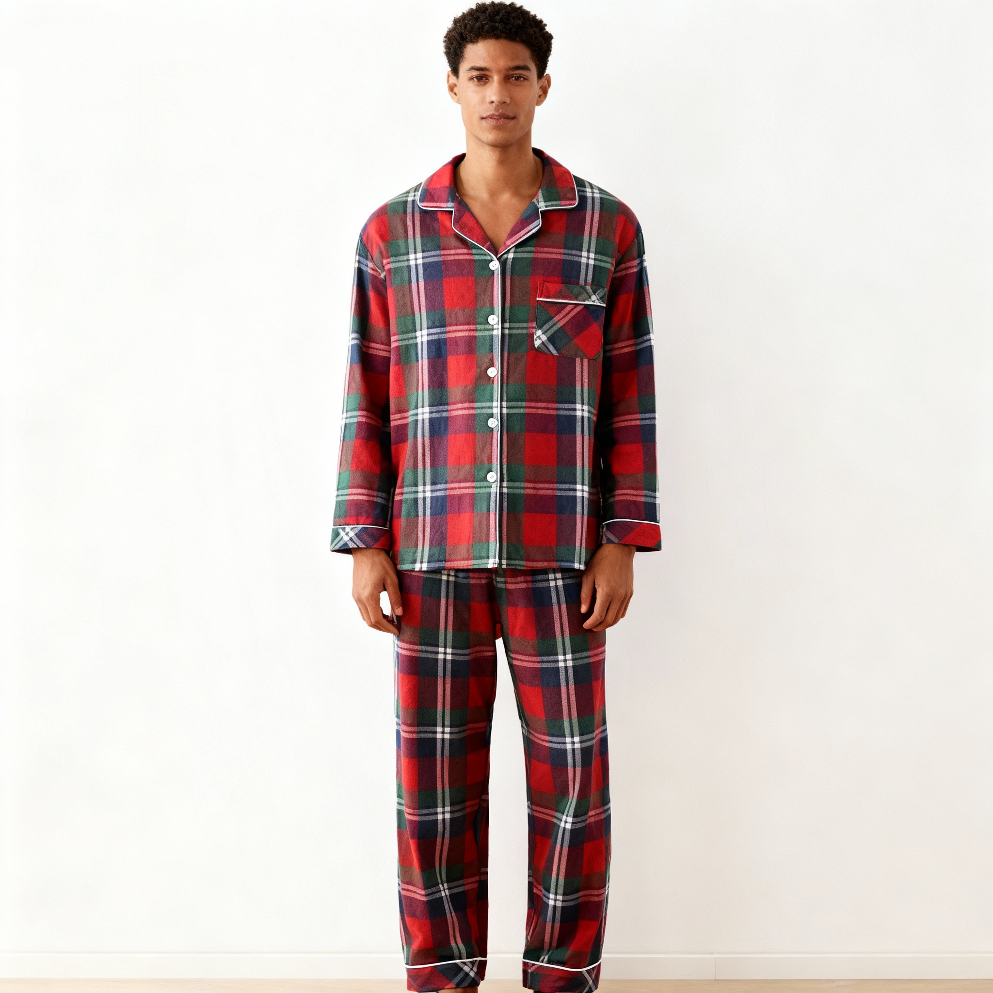 Matching Family Christmas Pajamas Set Red Plaid Button Down Sleepwear