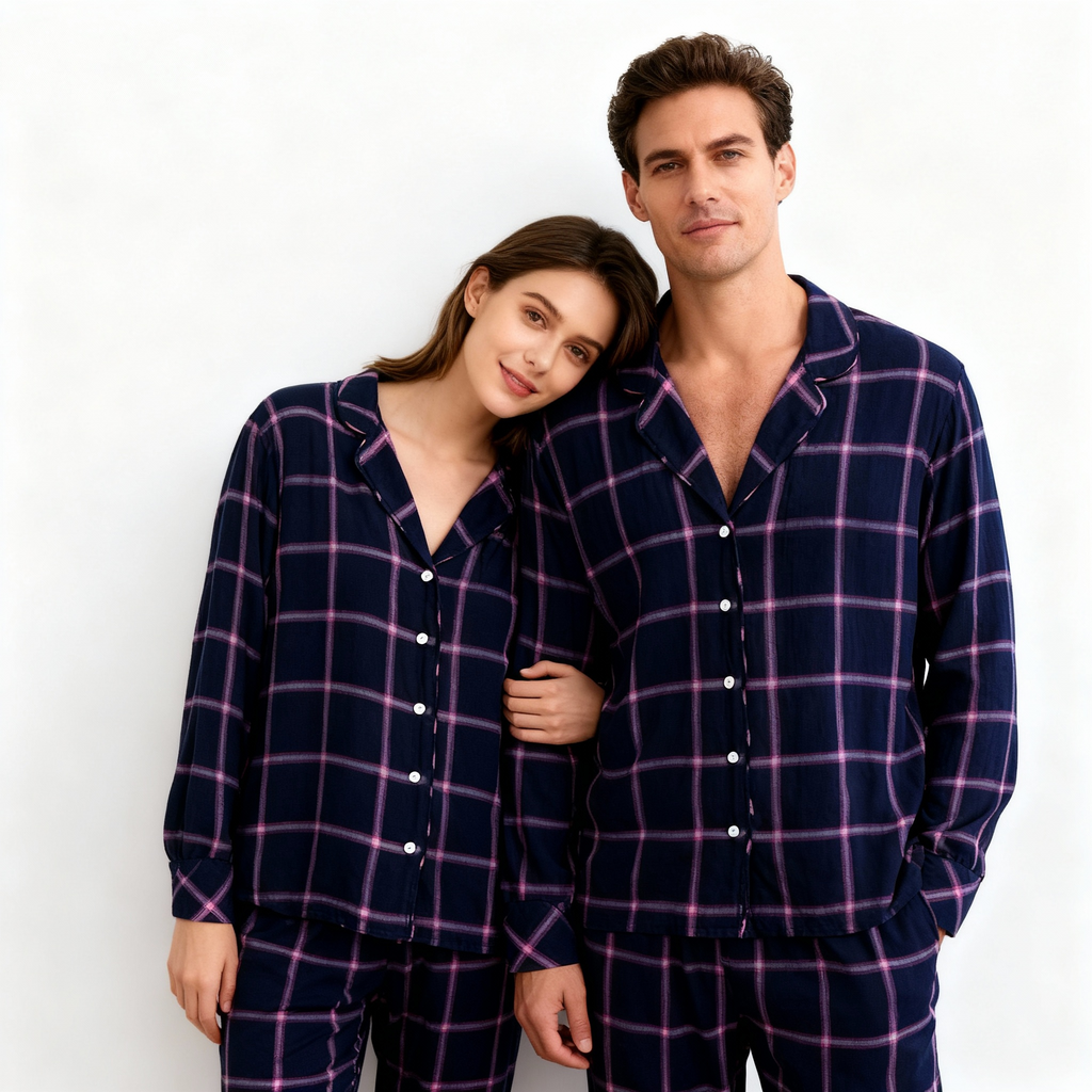 Family Matching Pajamas Blue Plaid Cotton Set