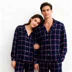 Family Matching Pajamas Blue Plaid Cotton Set