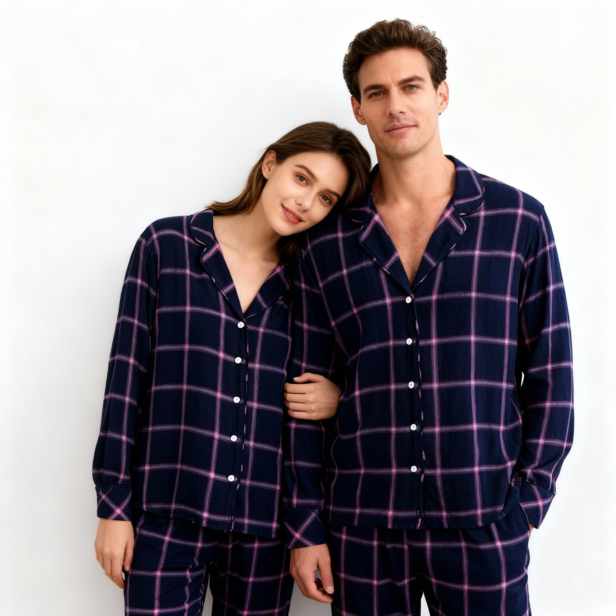 Family Matching Pajamas Blue Plaid Cotton Set