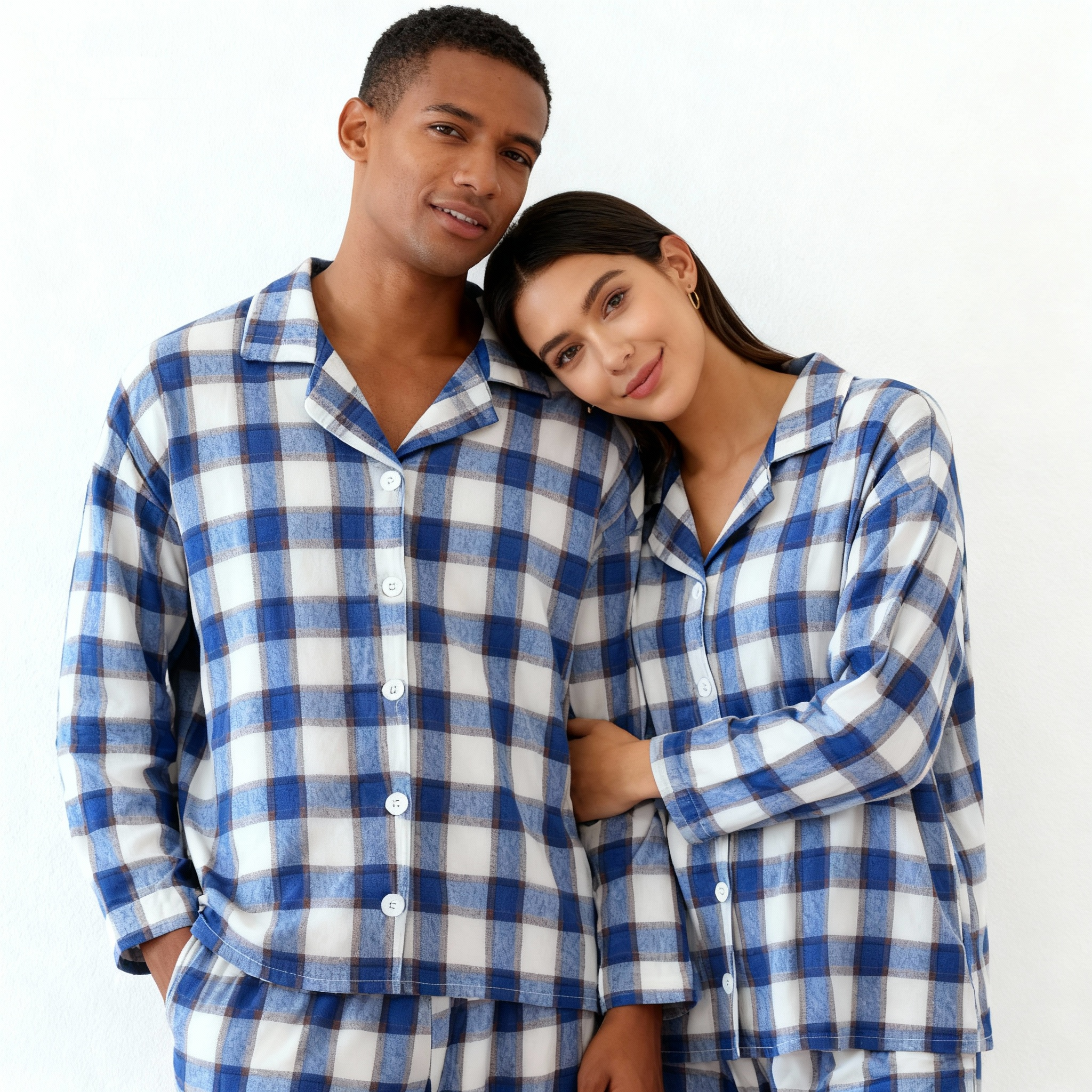 Matching Holiday Pajamas for Family Blue Plaid Set