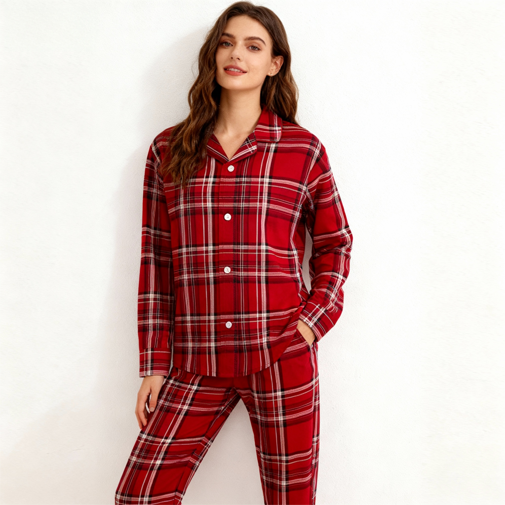 Family Christmas Cotton Red Plaid Pajamas Set