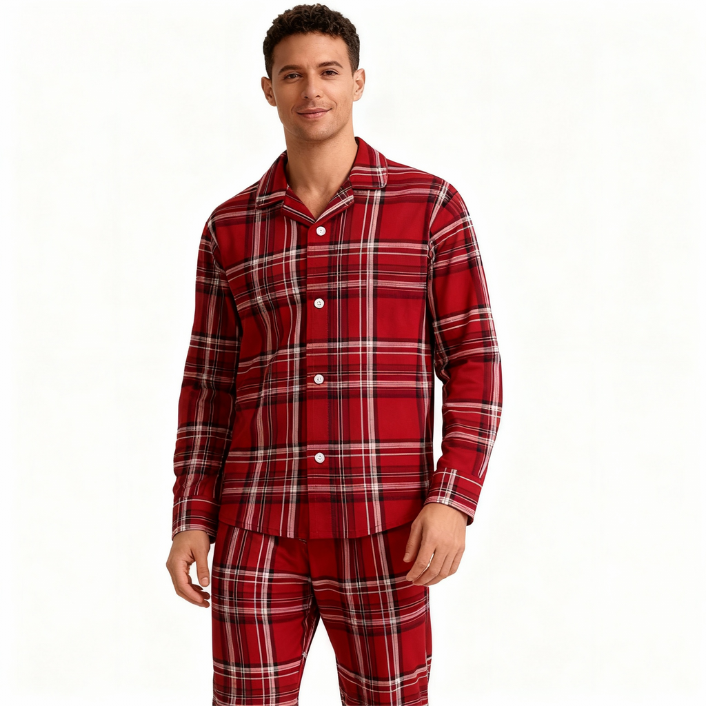 Family Christmas Cotton Red Plaid Pajamas Set
