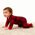 Family Holiday Christmas Cotton Red Plaid Pajamas Set