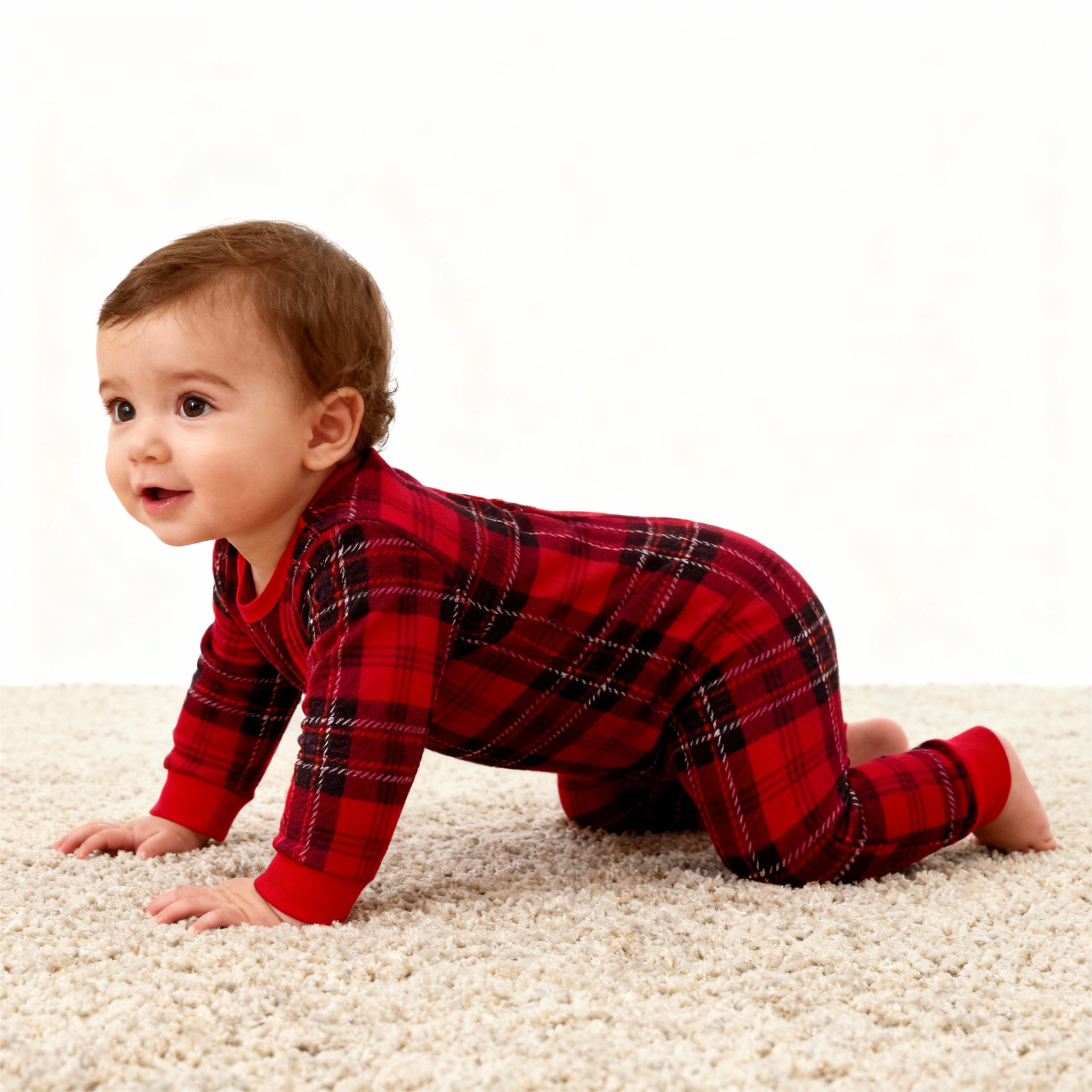 Family Holiday Christmas Cotton Red Plaid Pajamas Set