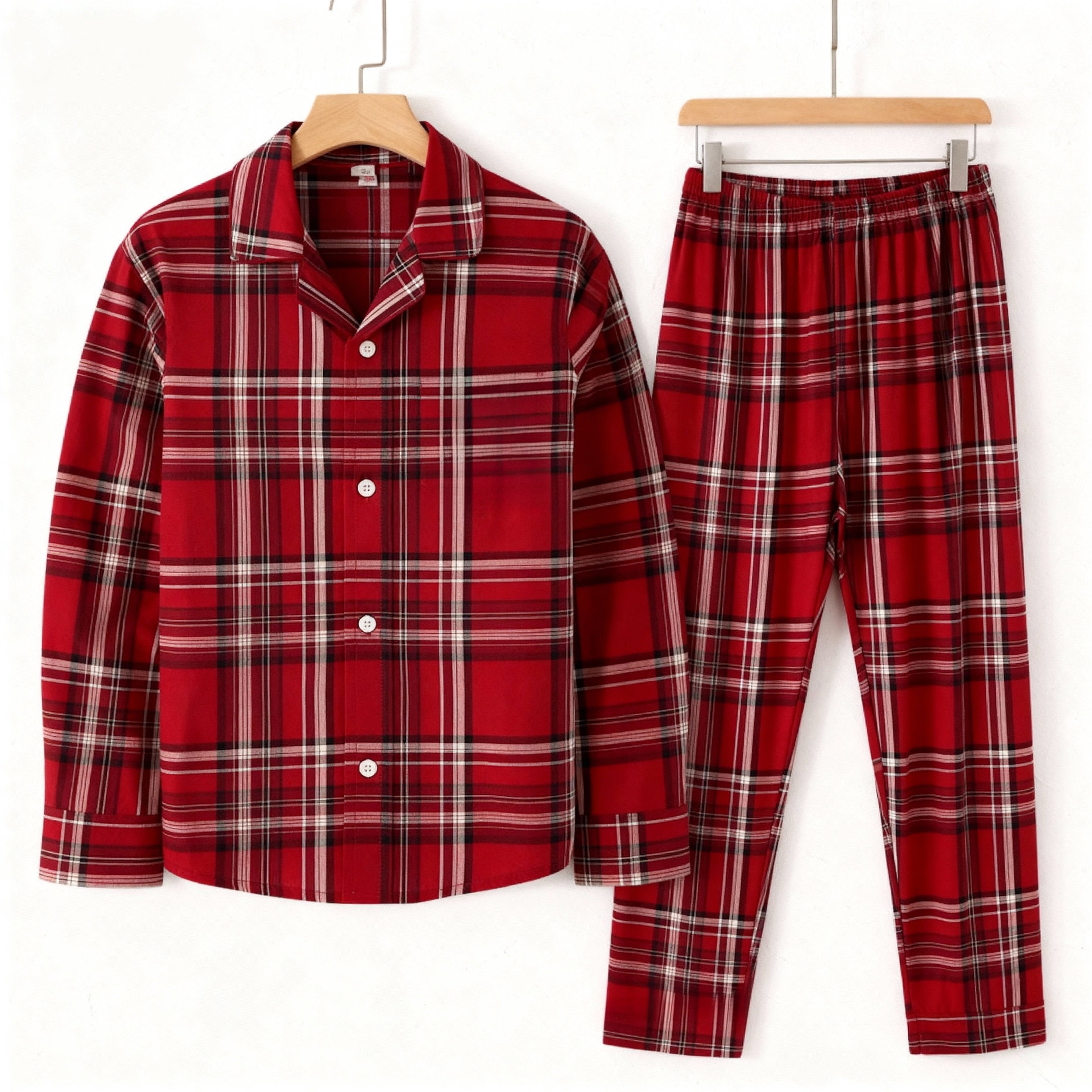 Family Christmas Cotton Red Plaid Pajamas Set