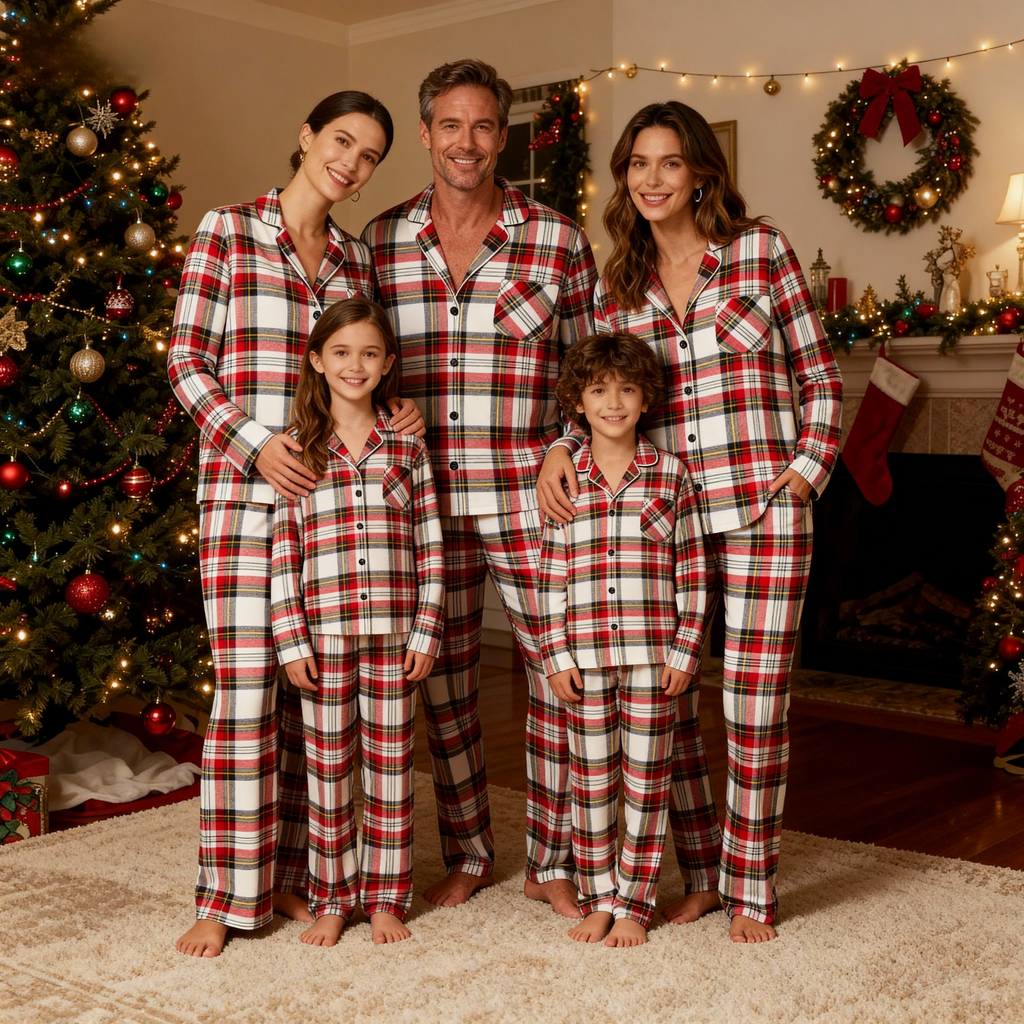 Family Red Plaid Button-Front Pajamas Set