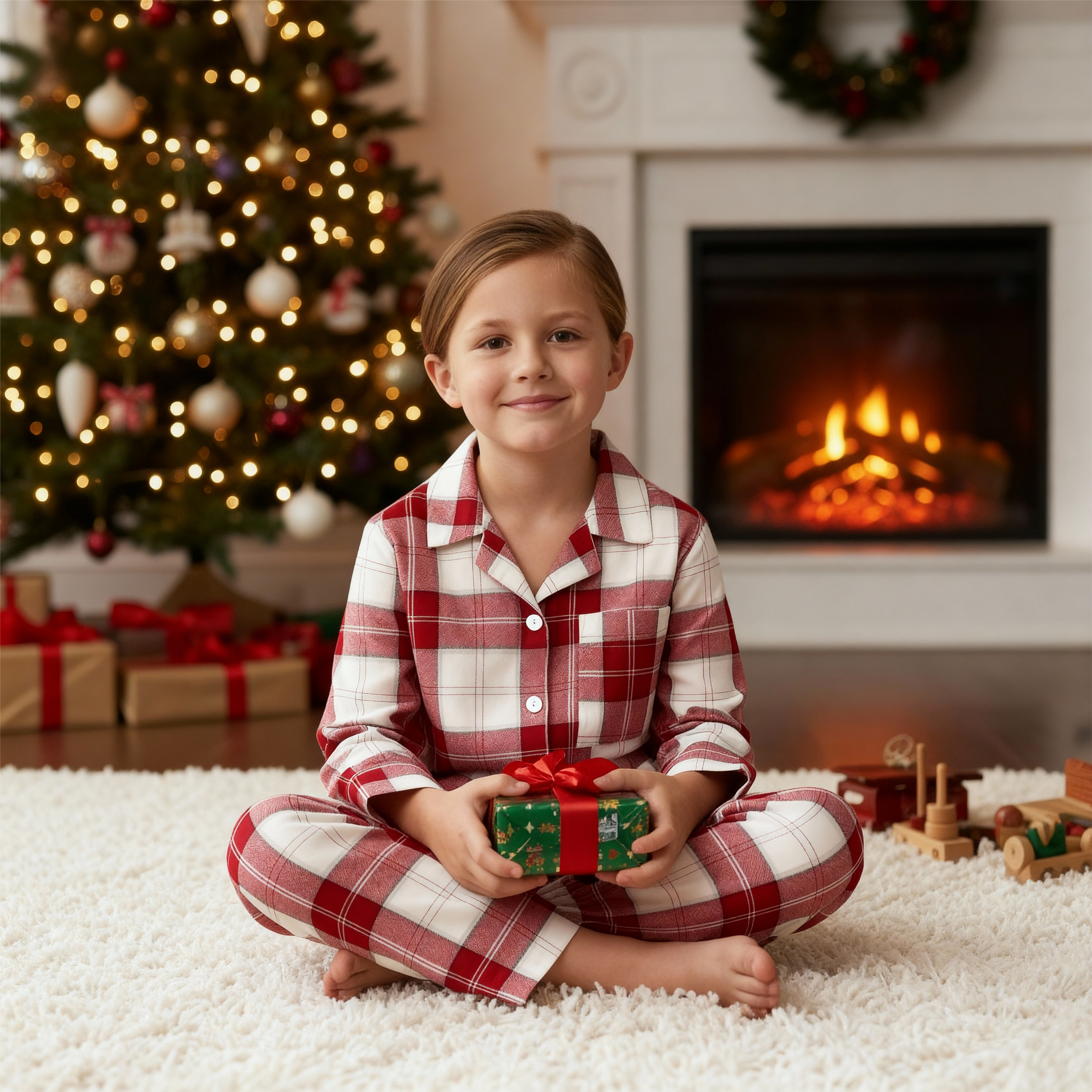 Matching Family Sleepwear Red White Plaid Christmas Pajamas Set