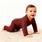 Christmas Red and Green Plaid Button Up Family Pajamas Sets