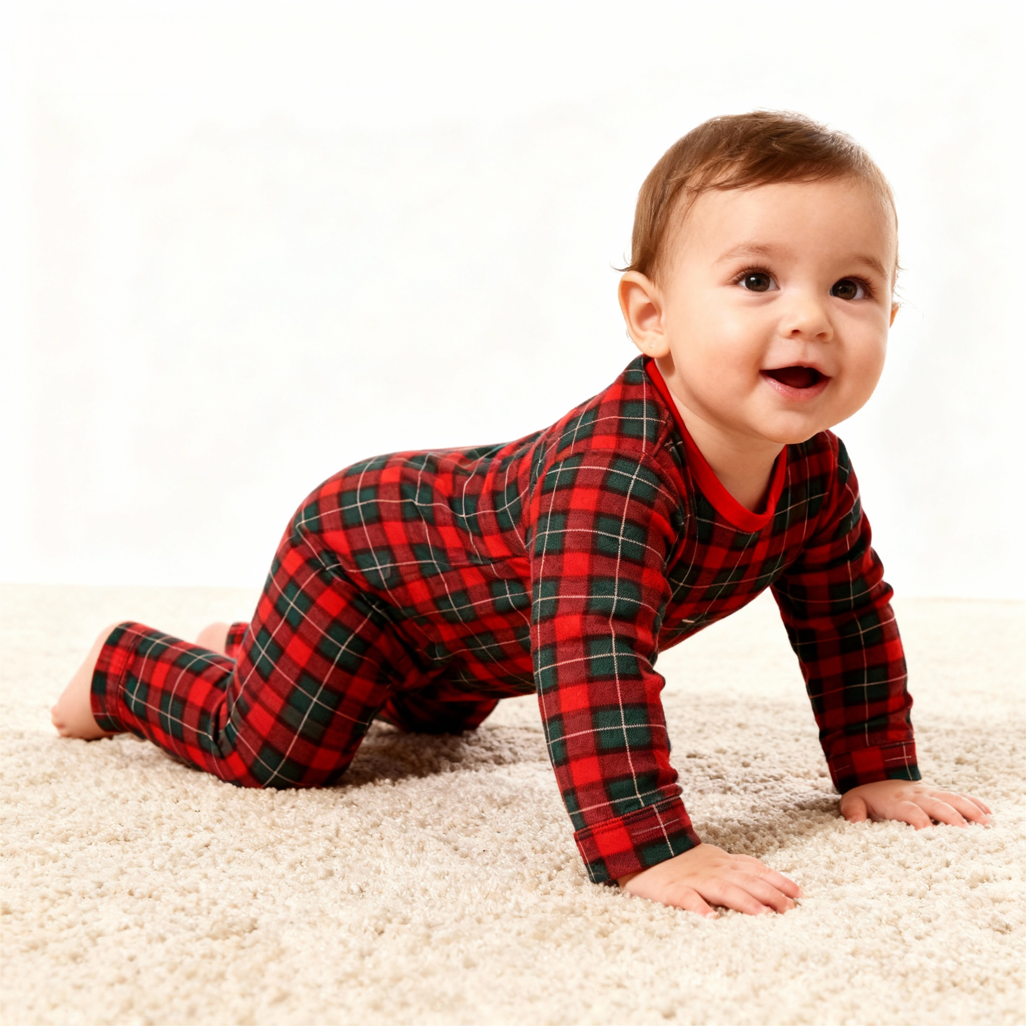 Christmas Red and Green Plaid Button Up Family Pajamas Sets