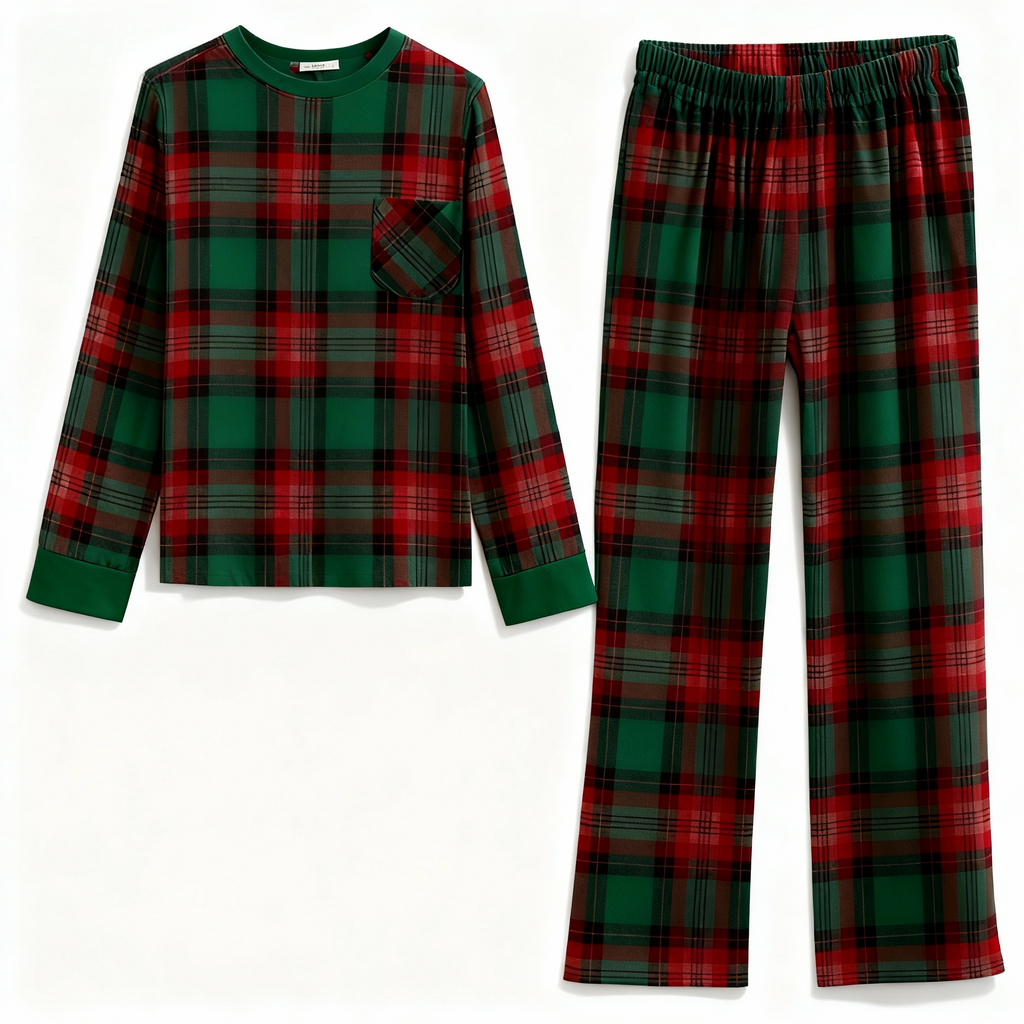 Family Green Red Plaid Matching Pajamas Set