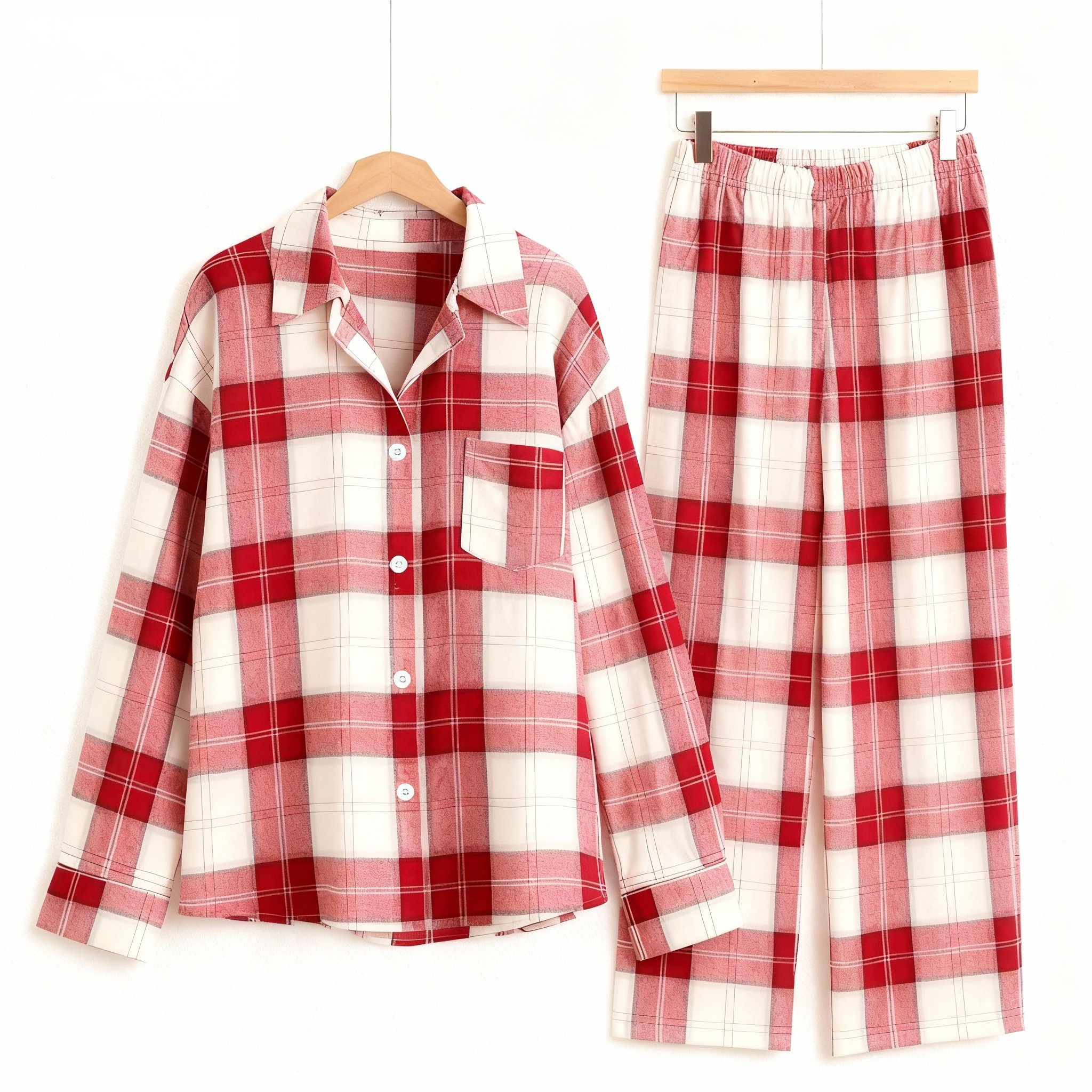 Matching Family Sleepwear Red White Plaid Christmas Pajamas Set