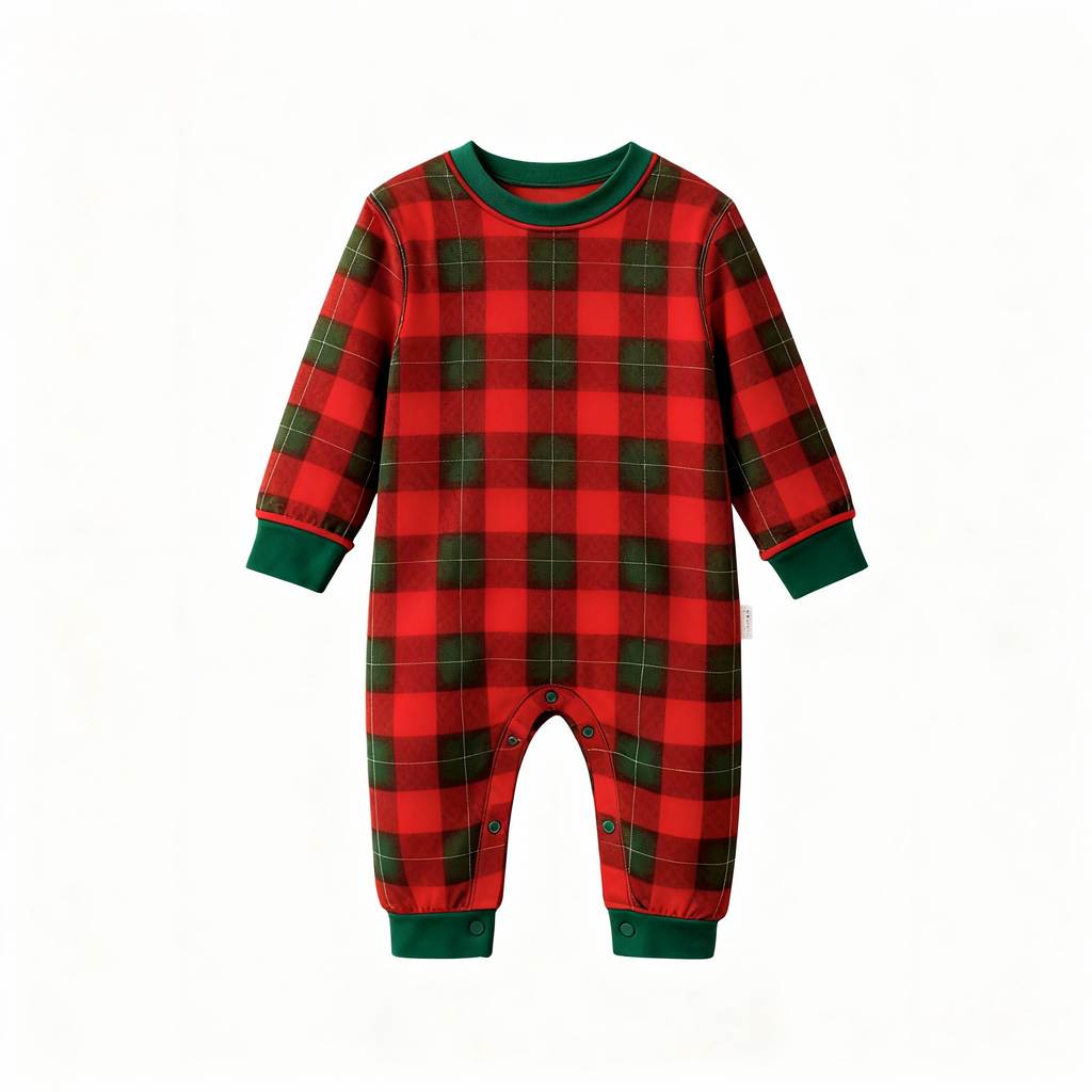 Matching Family Sleepwear Green Plaid Christmas Pajamas Set