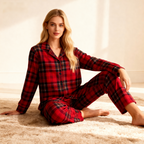 Family Holiday Christmas Cotton Red Plaid Pajamas Set