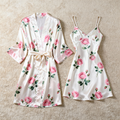 Floral Print Satin Robe & Slip Nightgown Set