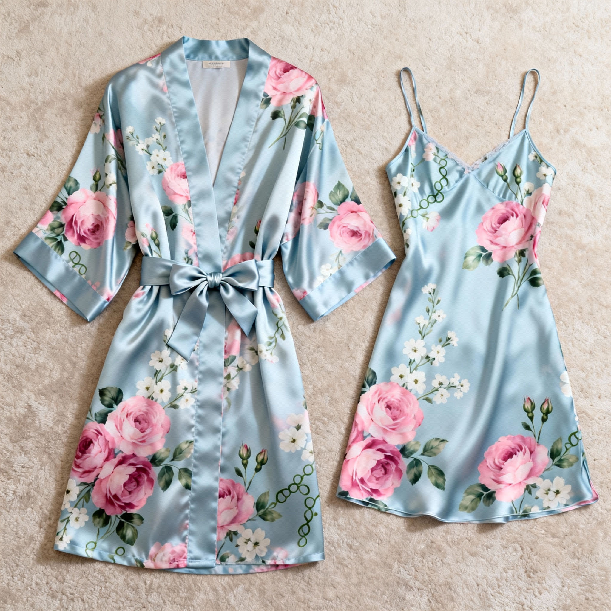 Luxury Silk-Like Satin Robe & Slip Dress Lounge Set