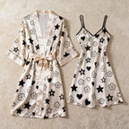 Flowy Satin Robe with Matching Chemise - Floral Sleepwear Set