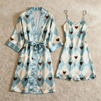 Soft Satin Robe & Nightgown Set - Heart Pattern Sleepwear