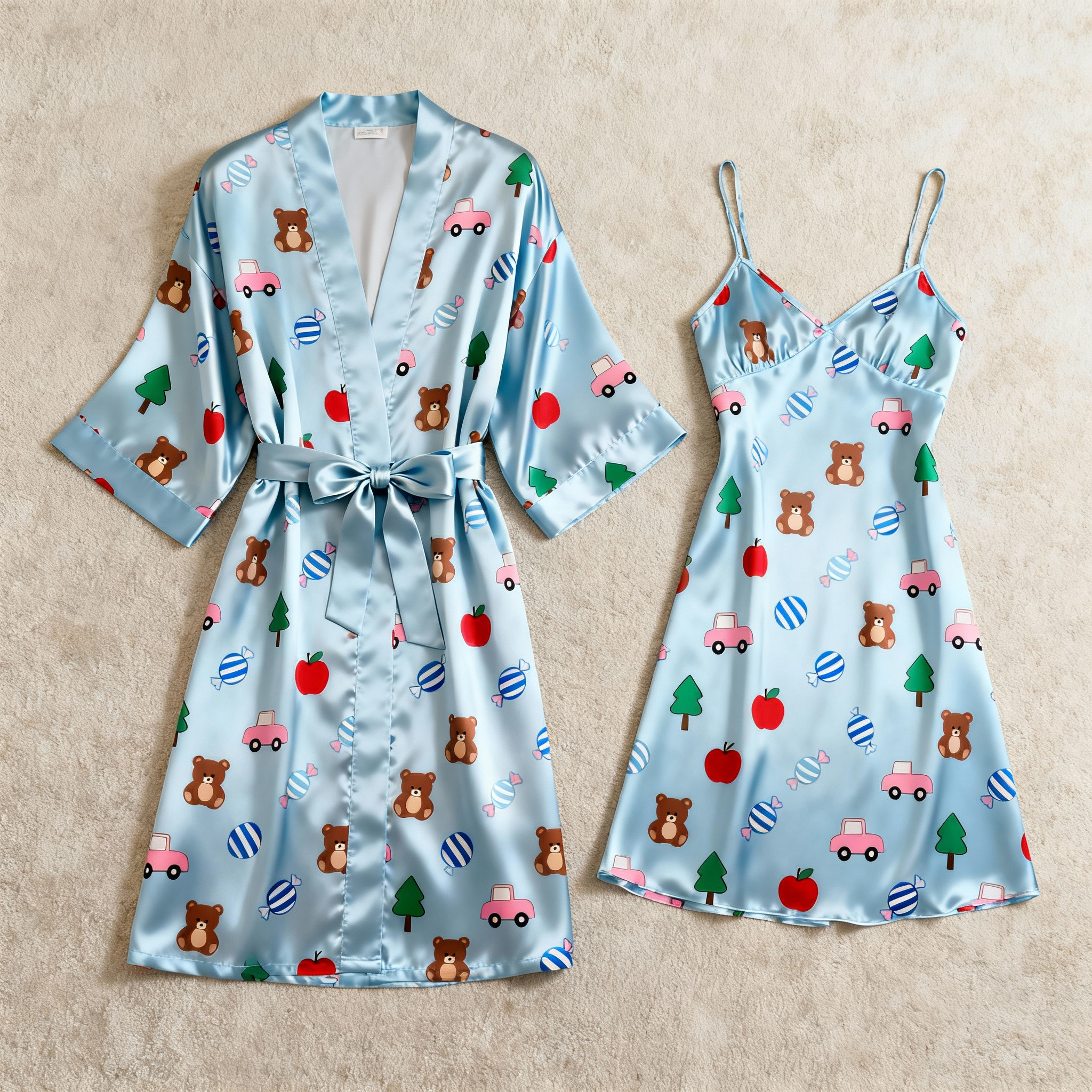 Chiffon Satin Robe and Slip Nightgown Set - Lightweight Sleep Set