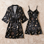 Printed Satin Robe & Camisole Set - Elegant Sleepwear Duo