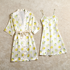 Satin Robe & Nightgown Set - Lemon Pattern Printed