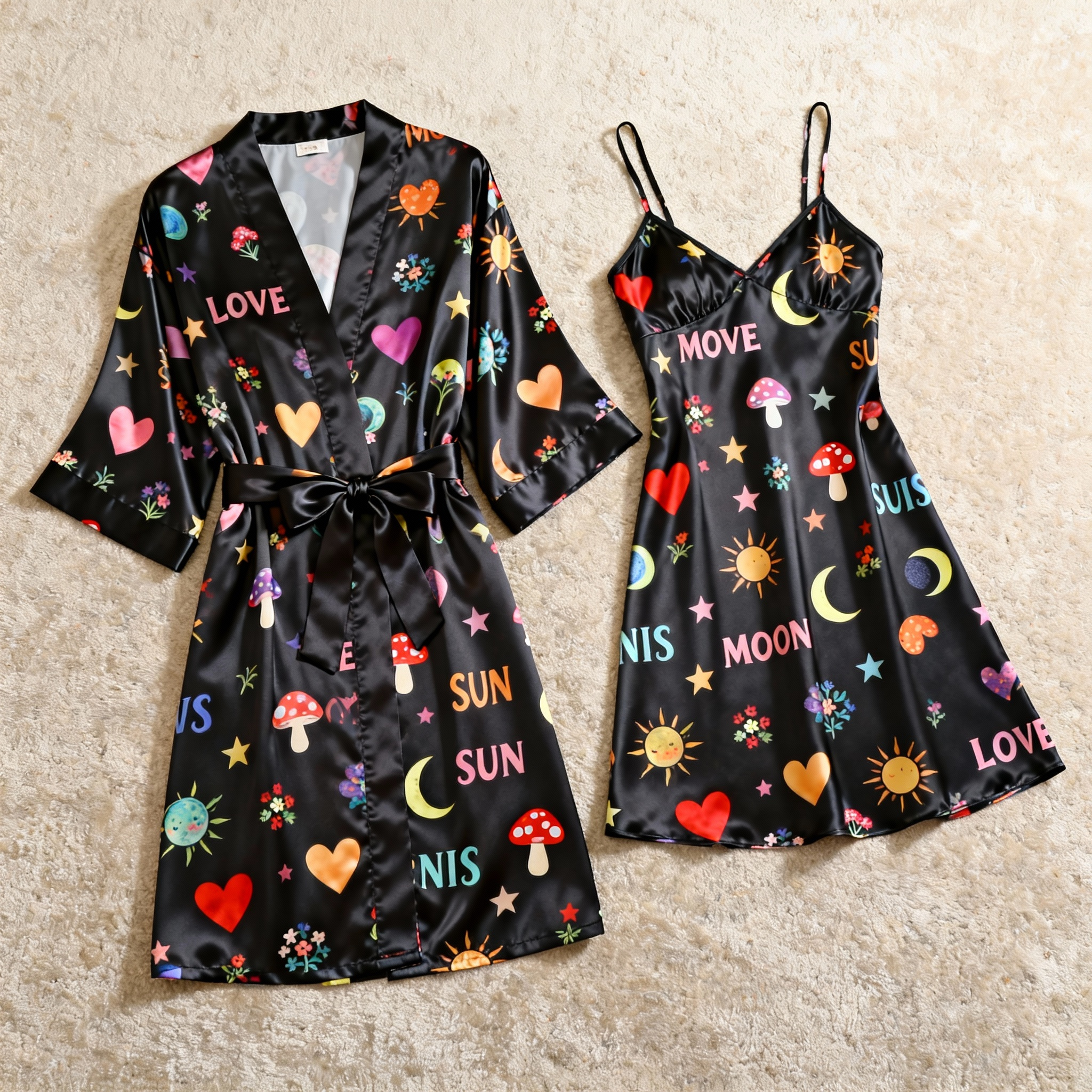 Women's Loungewear Satin Robe & Slip Set