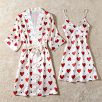 Romantic Heart Printed Satin Robe & Nightdress Set