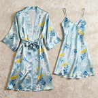 Floral Satin Robe and Slip Set - Soft Sleepwear Collection