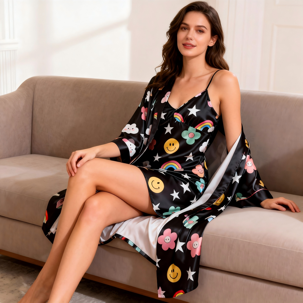 Lightweight Satin Robe & Nightgown Set
