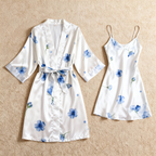Floral Elegance: Silk-Like Satin Robe & Nightgown Set