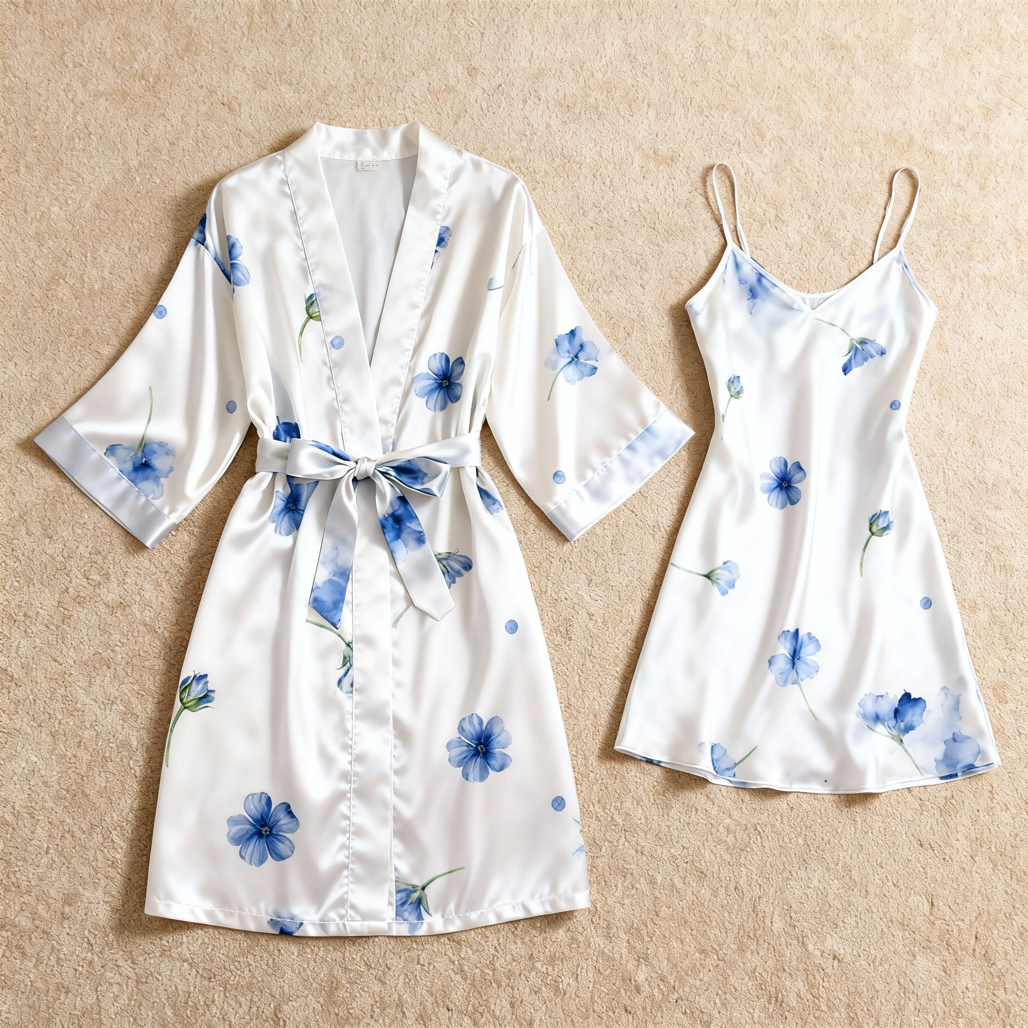 Floral Elegance: Silk-Like Satin Robe & Nightgown Set