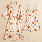 Luxury Floral Print Satin Robe and Chemise Set