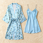 Blossom Adorned Luxury Satin Loungewear Set