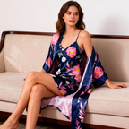 Lace Detail Satin Robe & Slip Set - Women's Nightwear