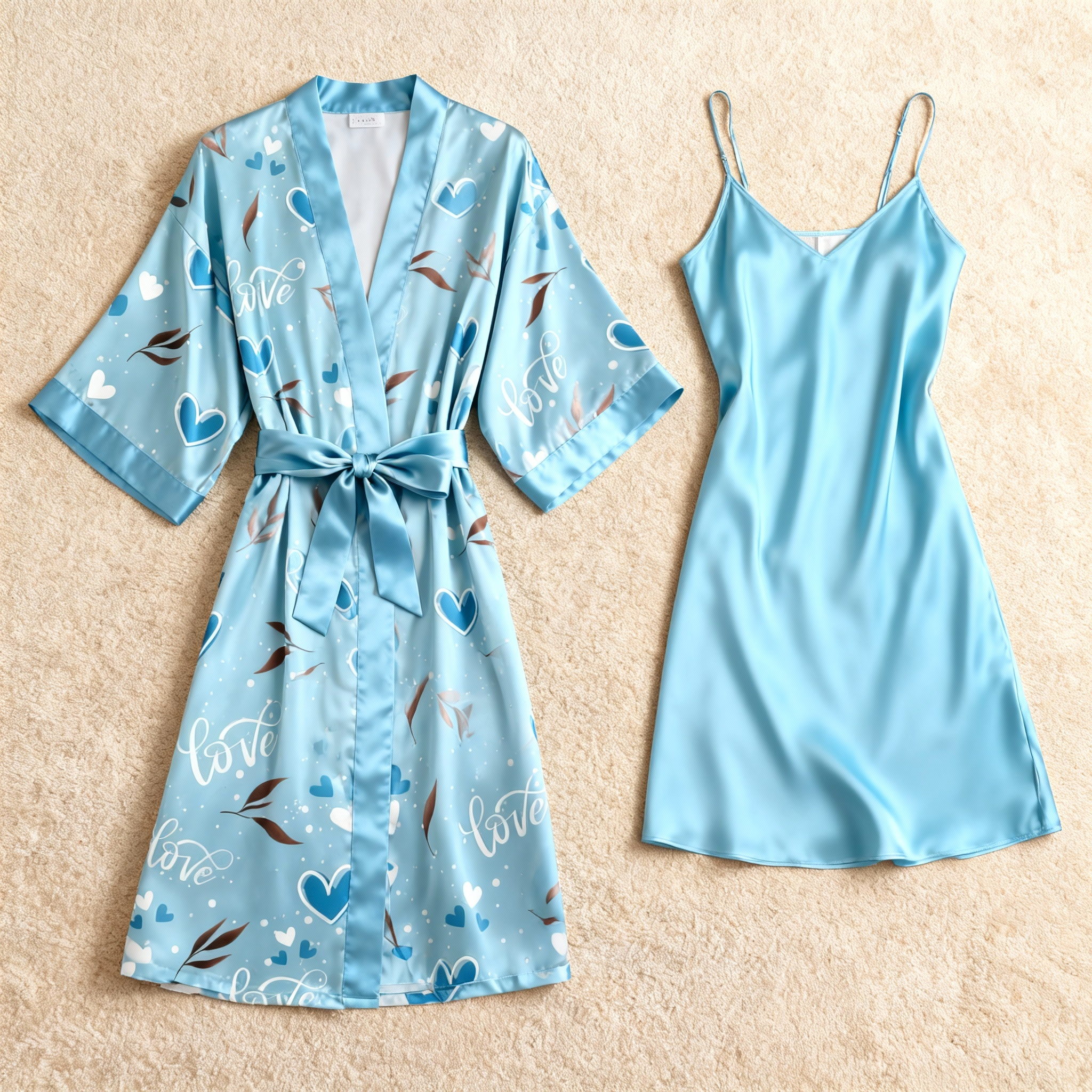 Romantic Flower Print Satin Robe & Nightie Collection