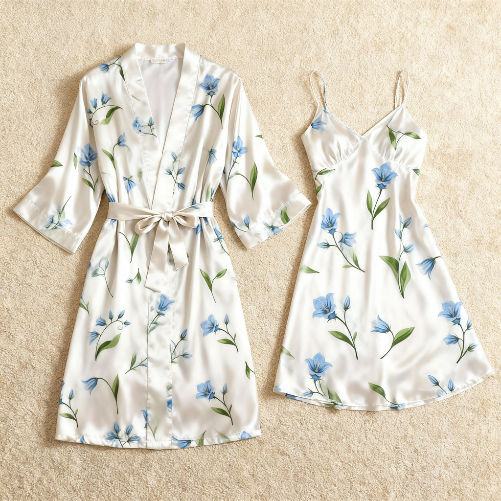 Sheer Luxury Floral Satin Robe & Nightie Collection