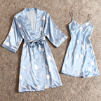 Opulent Floral Satin Robe with Matching Nightgown
