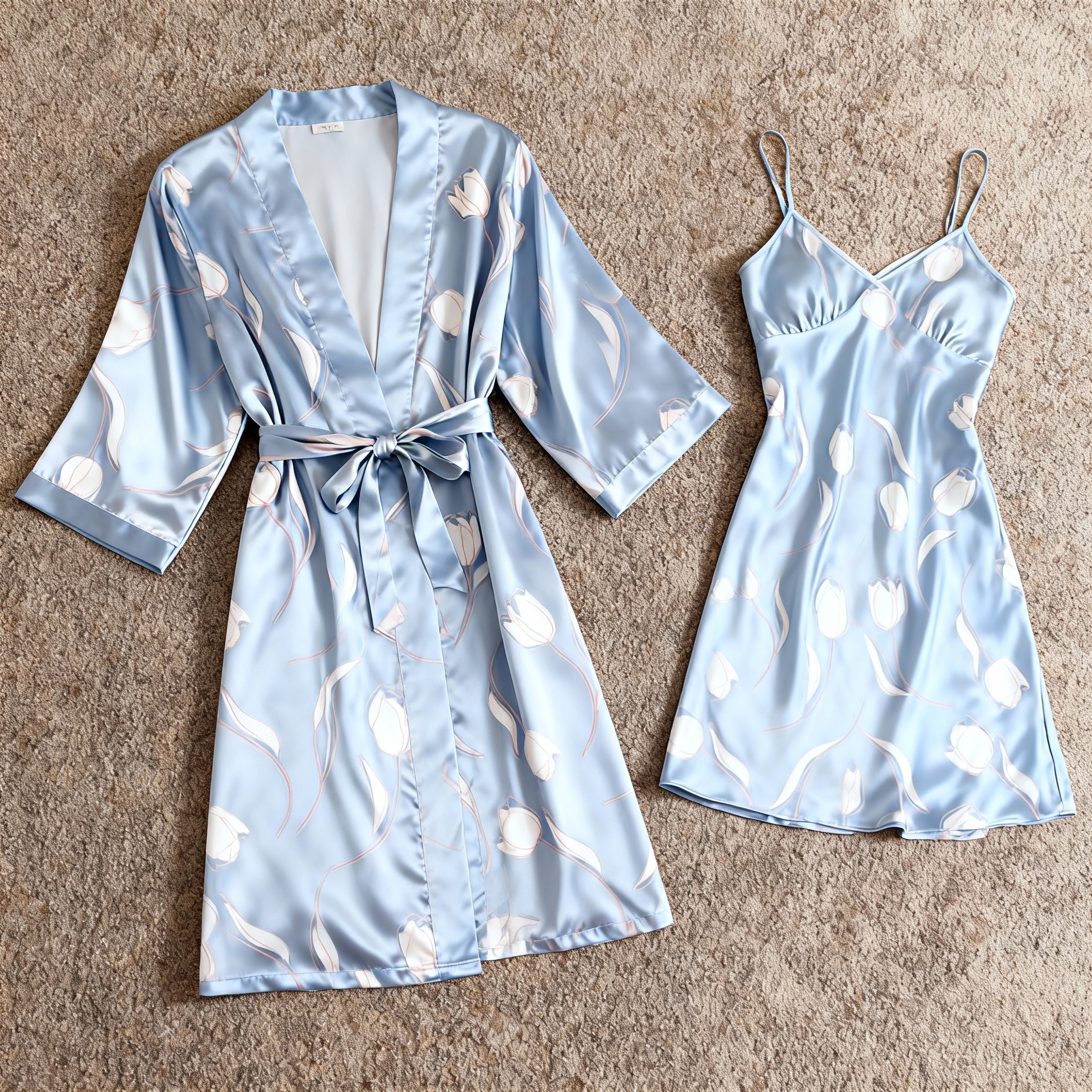 Opulent Floral Satin Robe with Matching Nightgown